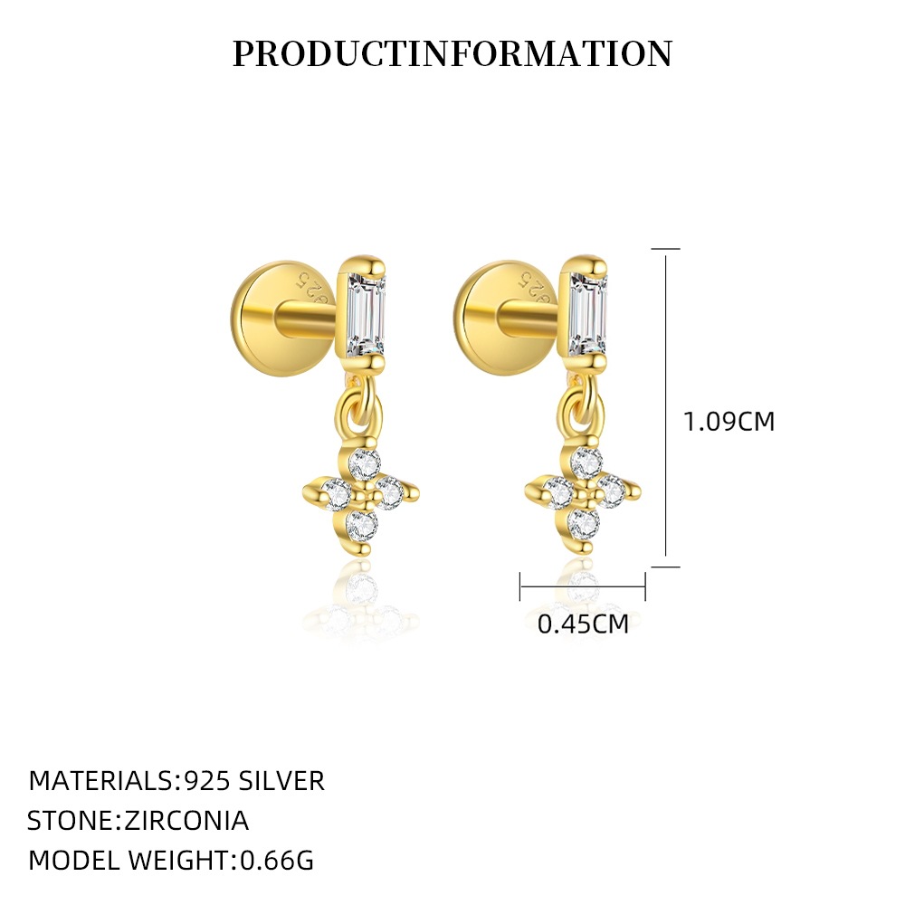 S925 Sterling Silver Small Square Cubic Zirconia Stud Earrings