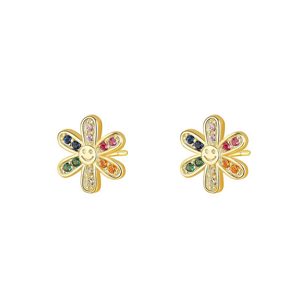 S925 Sterling Silver Small Stud Earrings with Colorful Cubic Zirconia