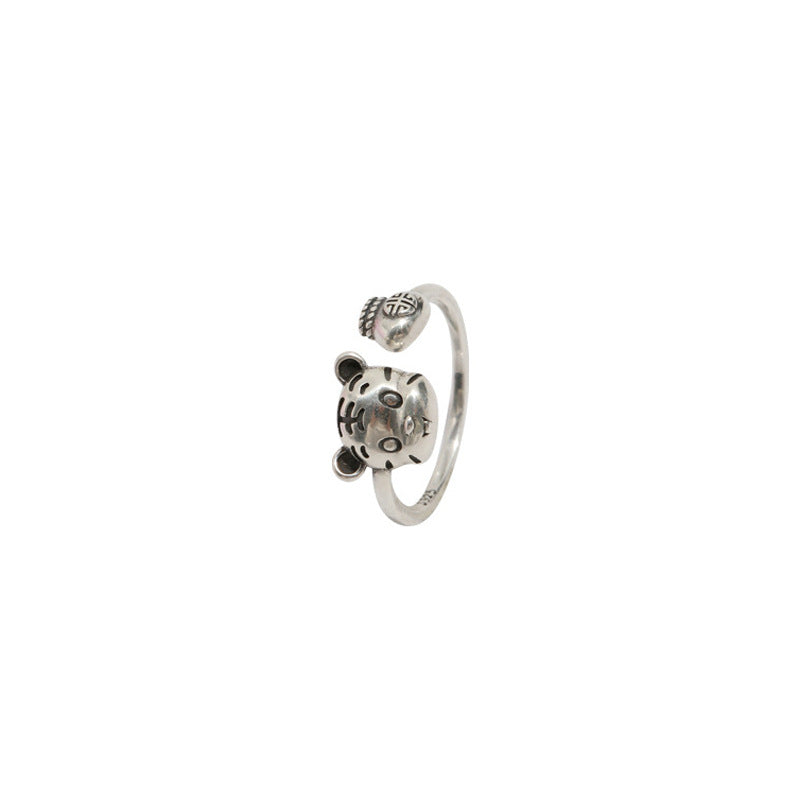 925 sterling silver tiger shaped ring - silvery