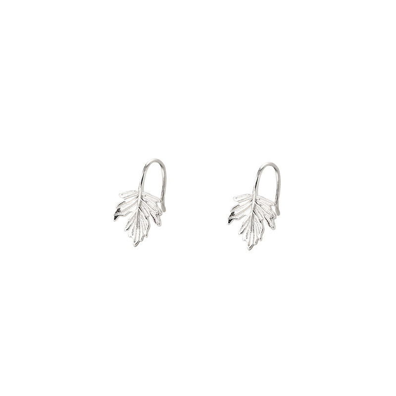 925 sterling silver maple leaf ear hook - silvery