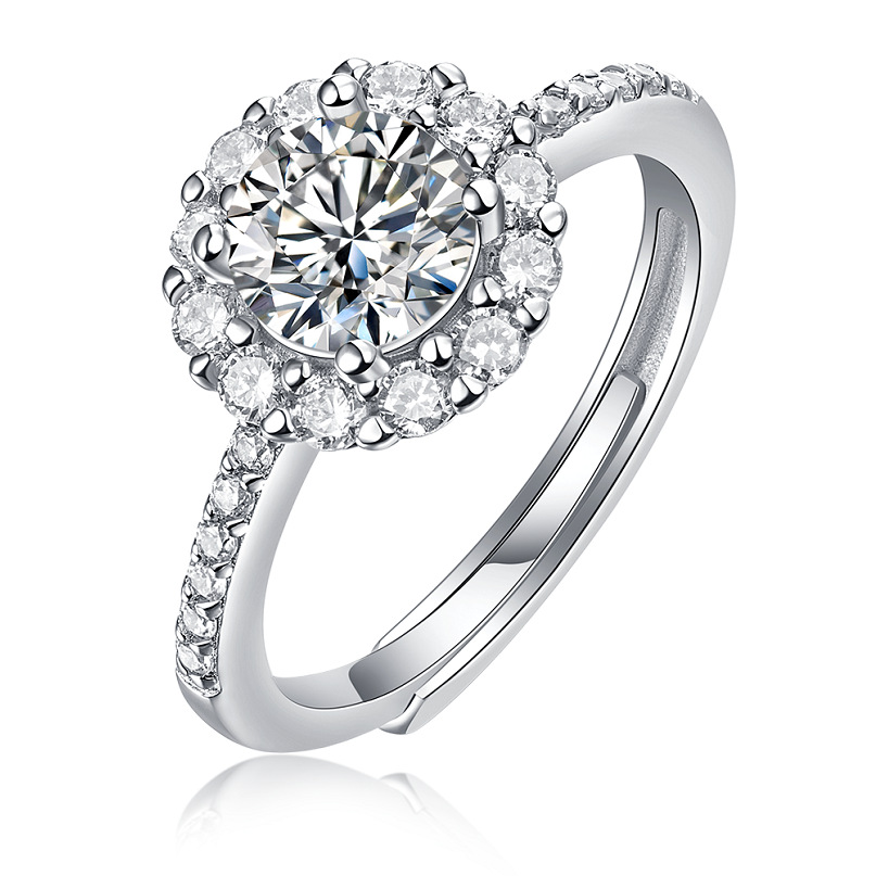 S925 Silver Small Square Ring with Moissanite Halo Setting