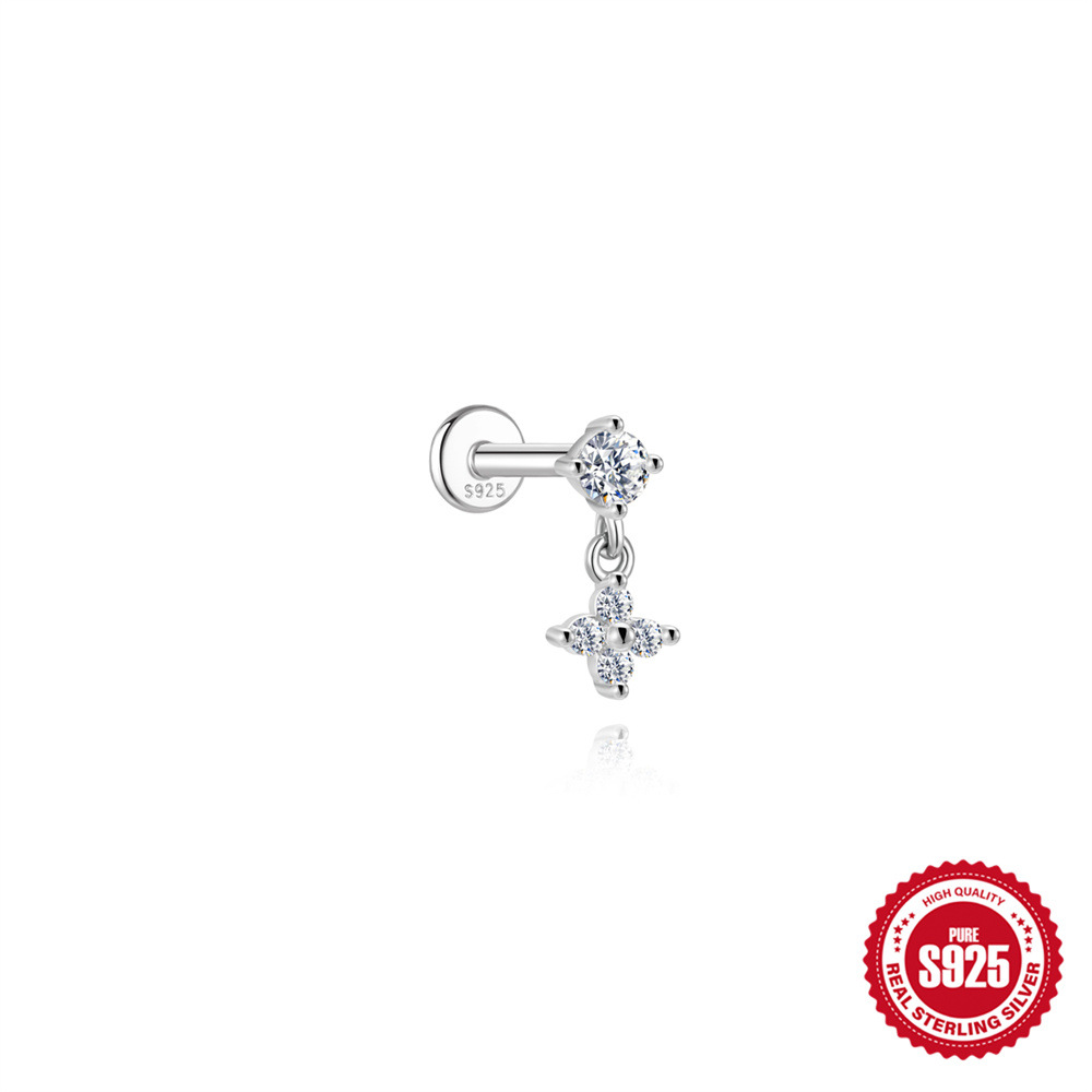 S925 Sterling Silver Square Star & Moon Moissanite Stud Earrings
