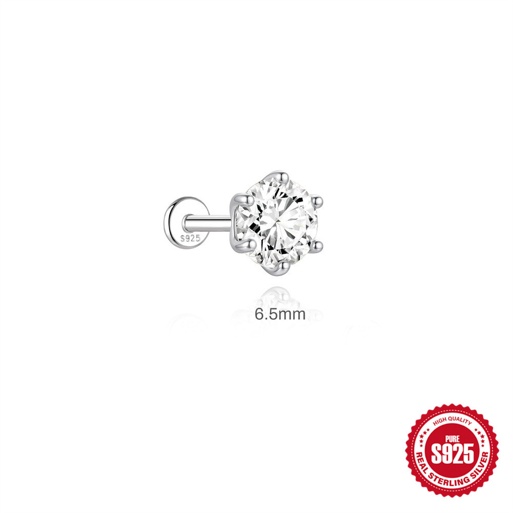S925 Sterling Silver Six-Prong Moissanite Cartilage Stud Earring