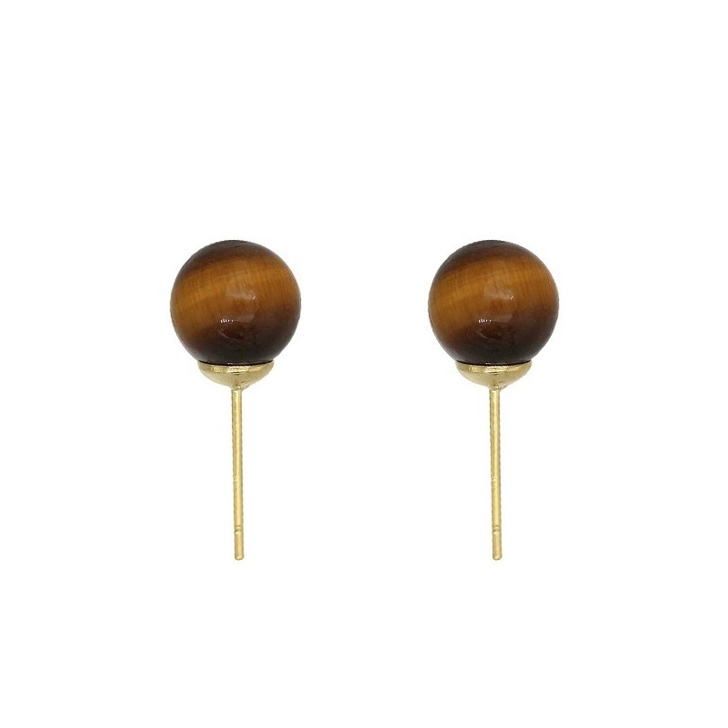 925 sterling silver tiger eye stone earrings - golden