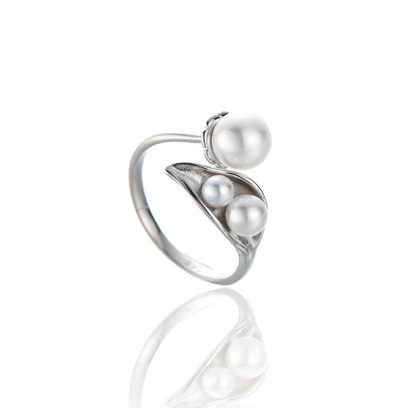 925 sterling silver imitation pearl ring - silvery