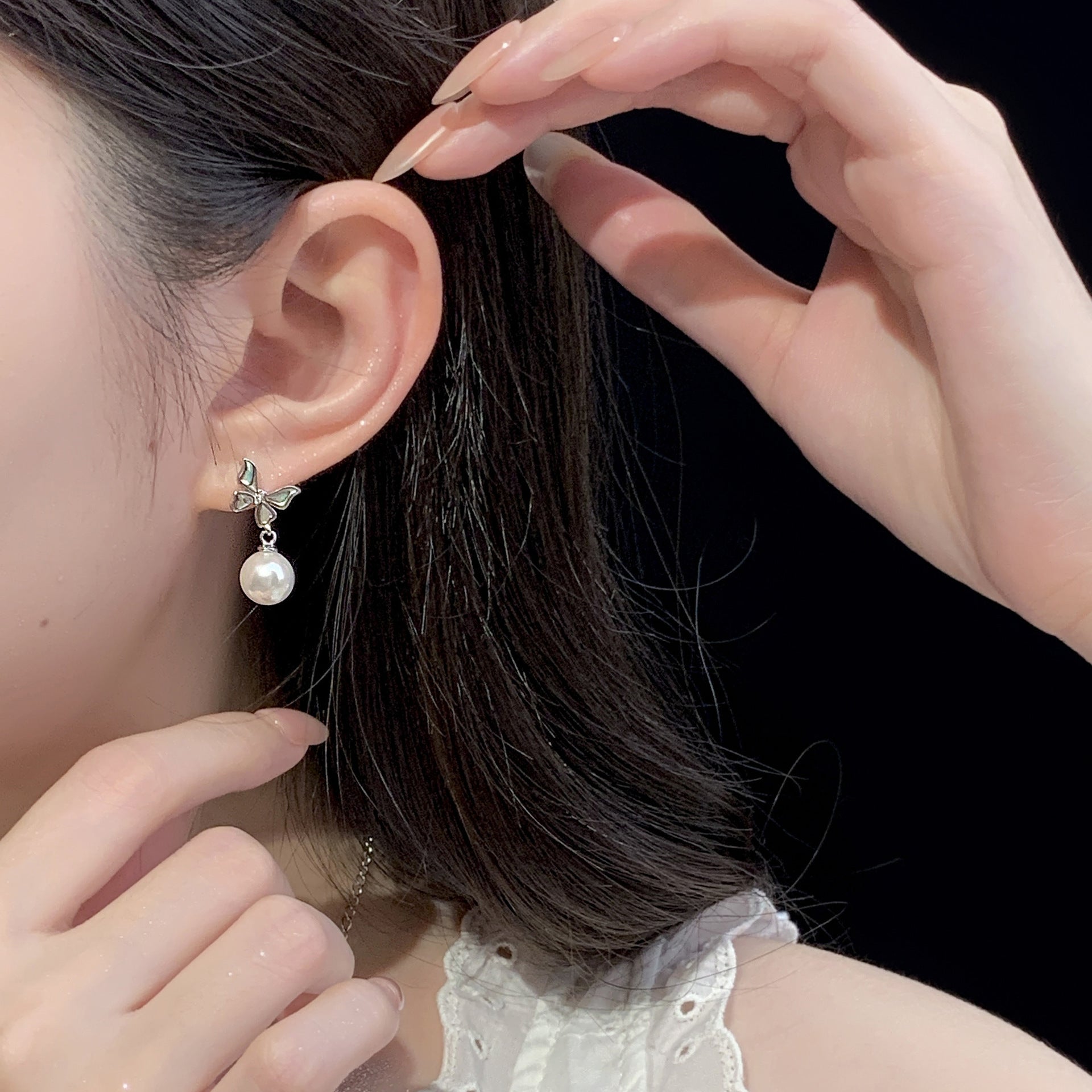 925 sterling silver imitation pearl earrings - silvery