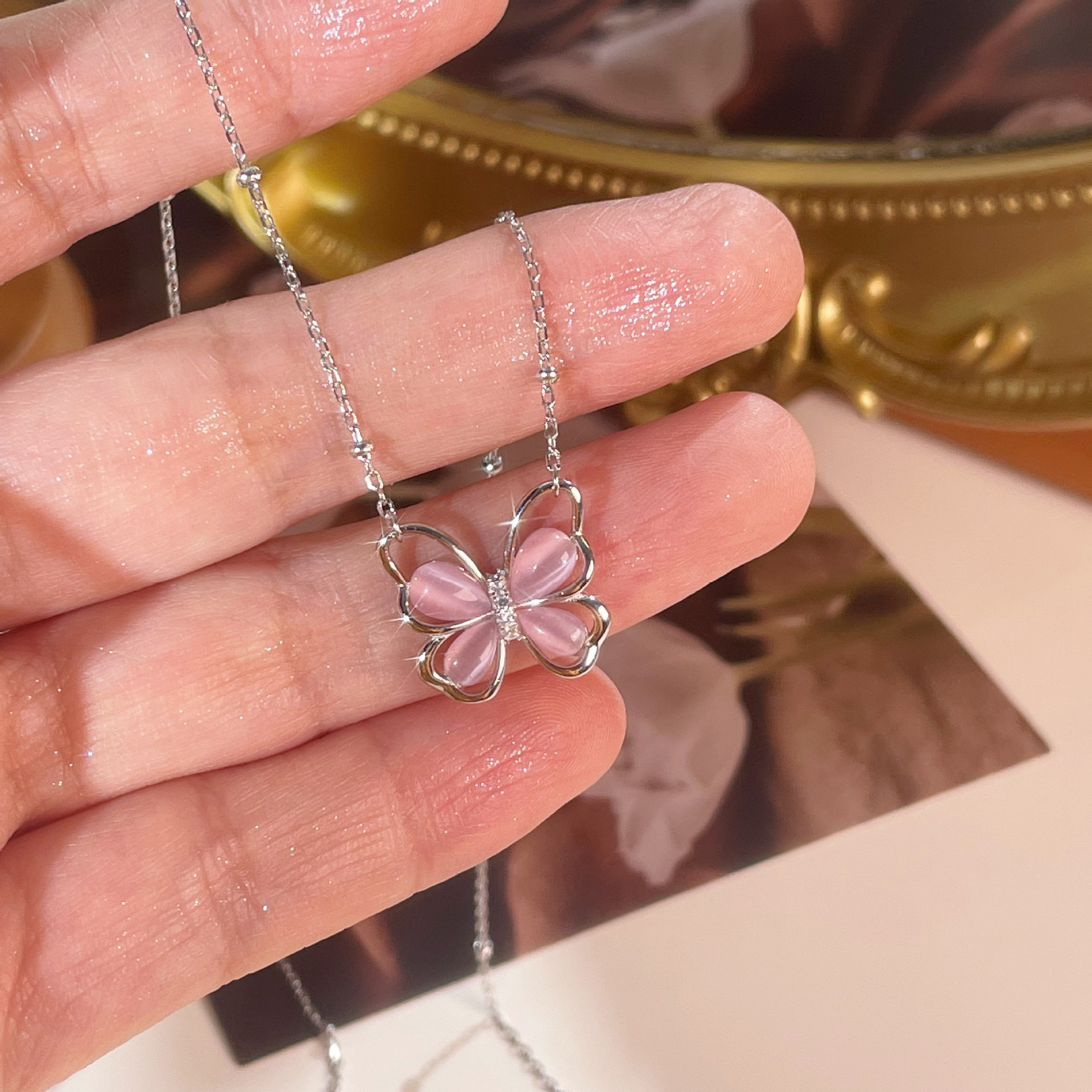 925 sterling silver butterfly shaped pendant necklace - silvery