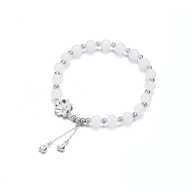 925 sterling silver white jade bracelet - silvery