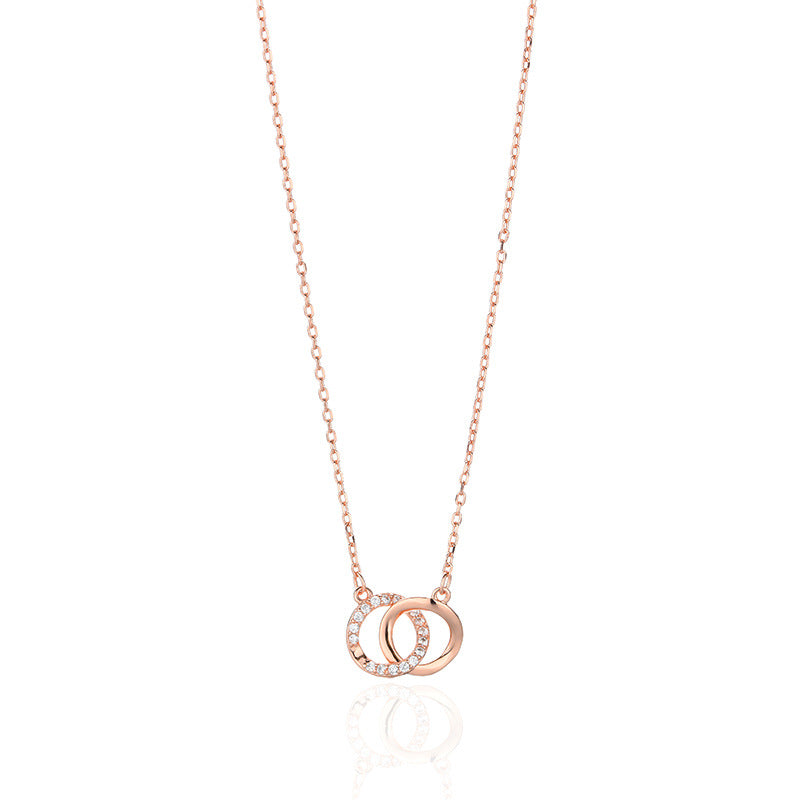 S925 sterling silver irregular double ring necklace