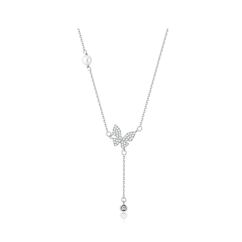  925 sterling silver butterfly tassel pendant necklace