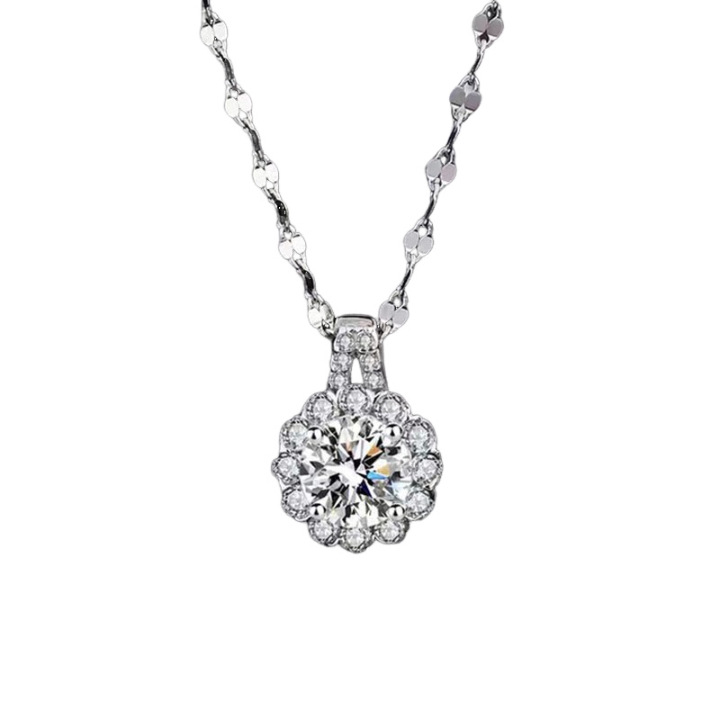 925 sterling silver zircon pendant necklace - silvery