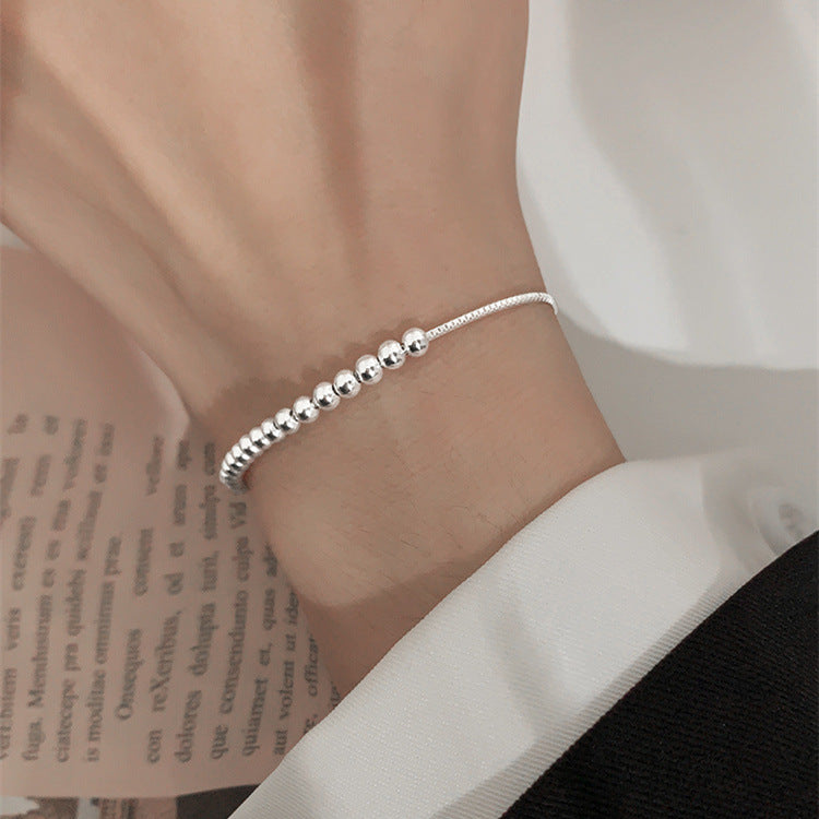 Silver Bead Pullable Adjustable Bracelet - Silver