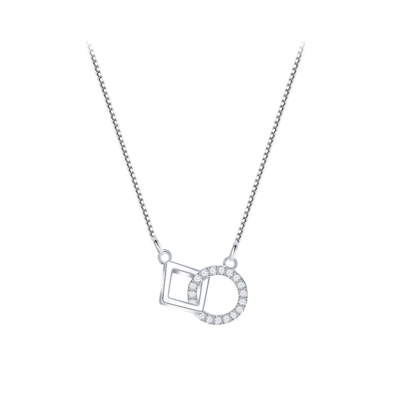 925 sterling silver geometric interlocking pendant necklace - silvery