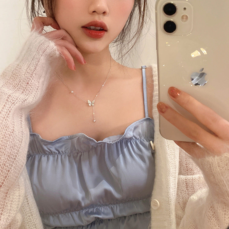 S925 sterling silver butterfly pearl necklace