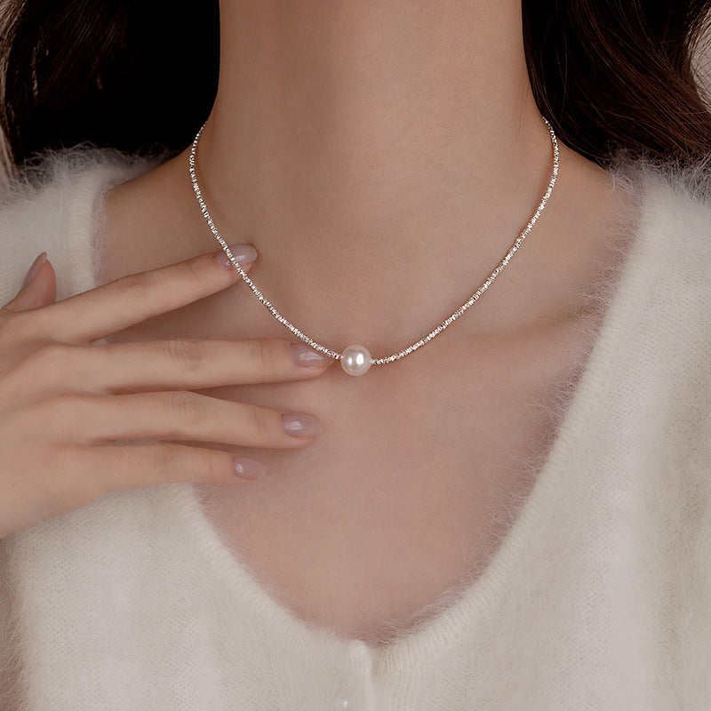 925 sterling silver pearl necklace - silvery