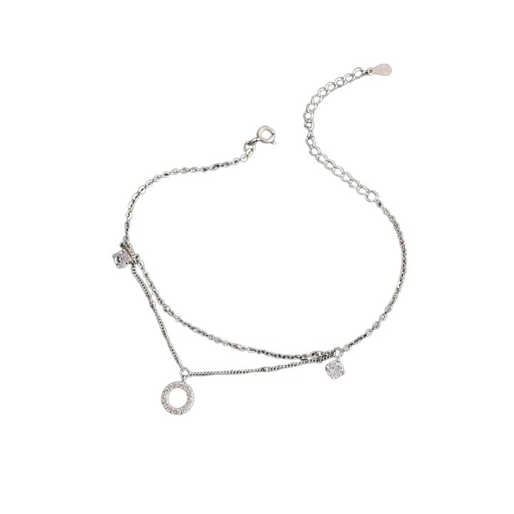 925 sterling silver ankle chain double layered - silvery
