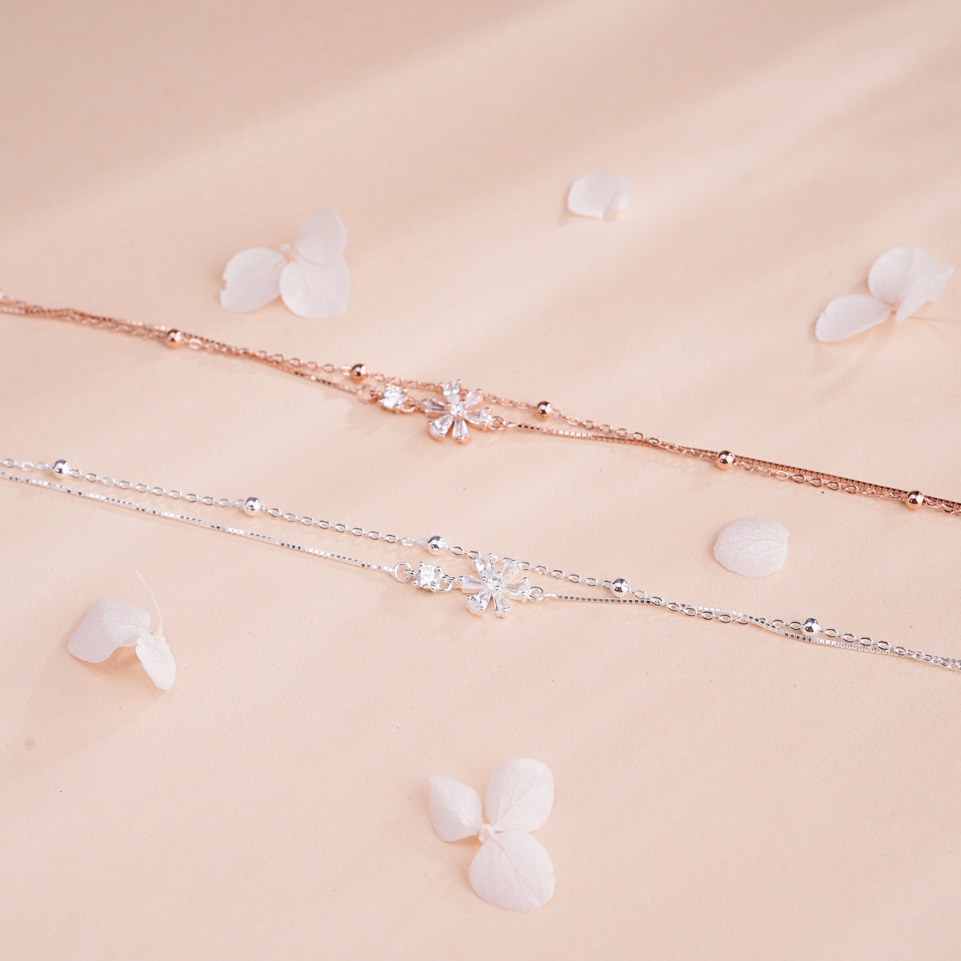 925 sterling silver double-layer cherry blossom bracelet