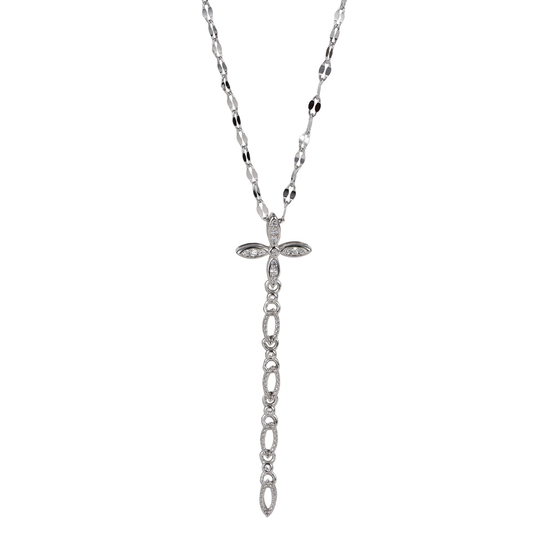 S925 sterling silver cross tassel pendant necklace - silver