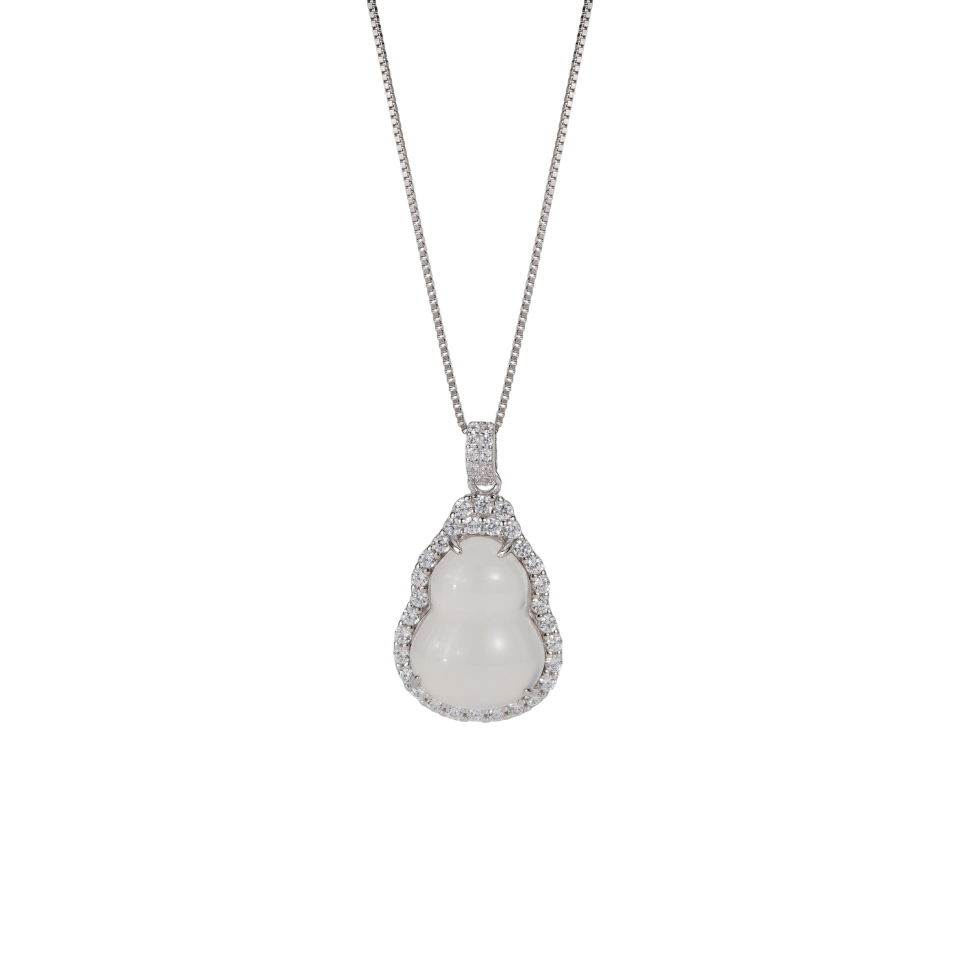 S925 pure silver and white jade gourd pendant necklace