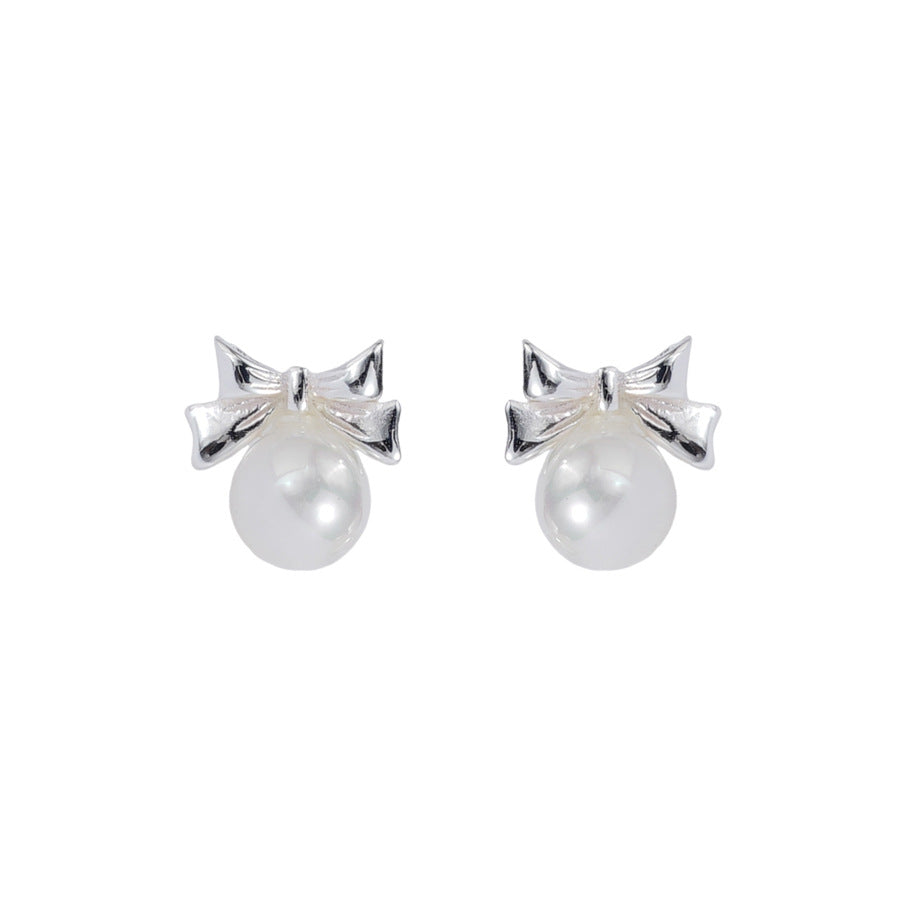 999 silver bowknot pearl earrings - silvery