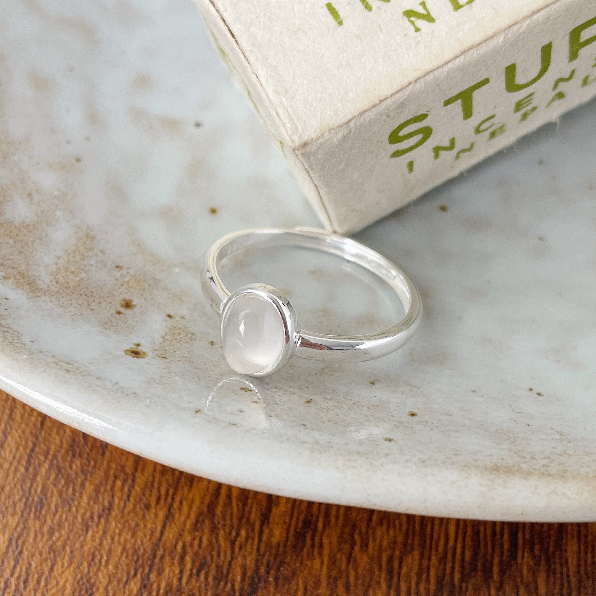 925 sterling silver oval chalcedony open ring