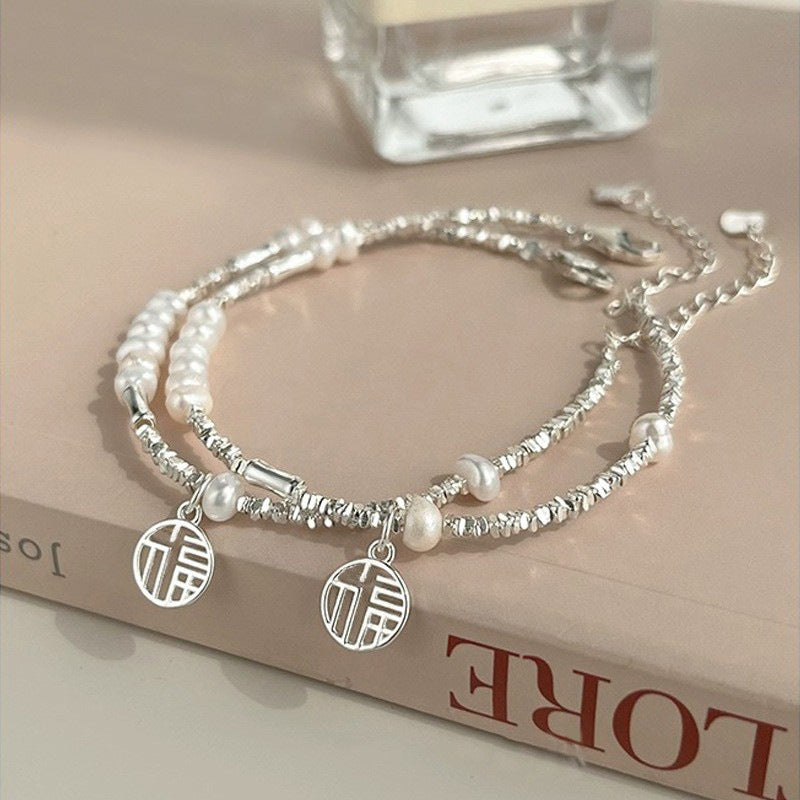 S925 Pure Silver Crushed Silver Freshwater Pearl Bracelet