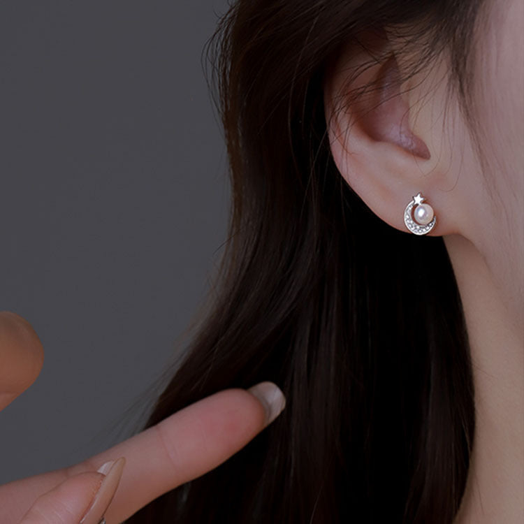 925 sterling silver star and moon earrings - silvery