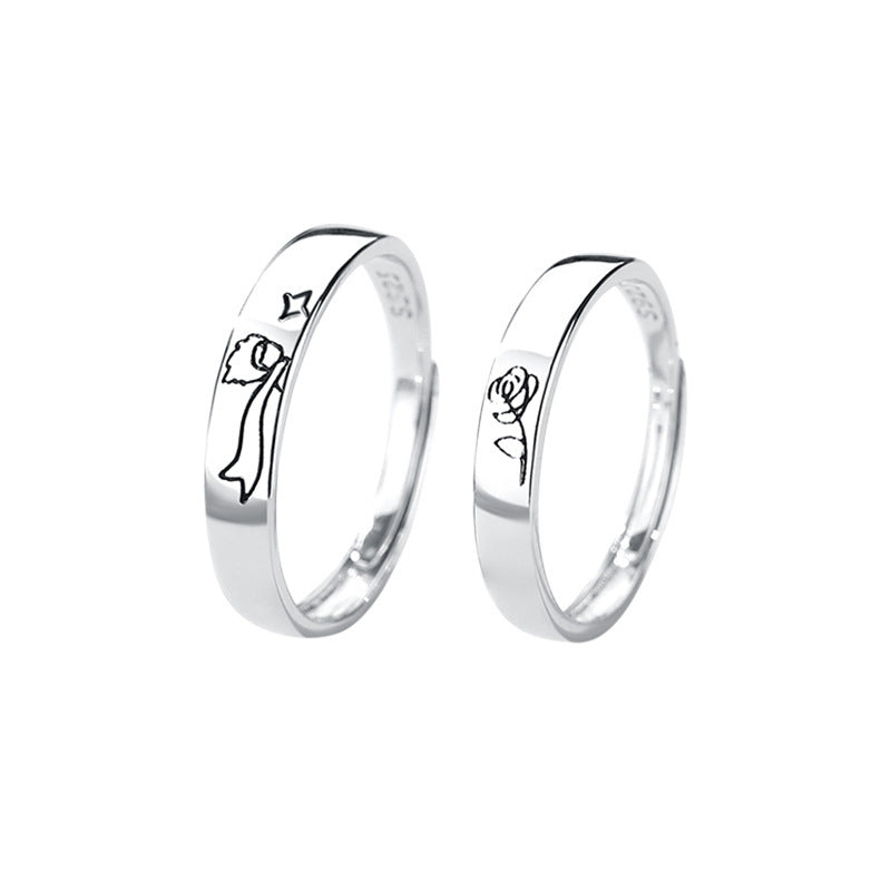 925 sterling silver couple ring - silvery