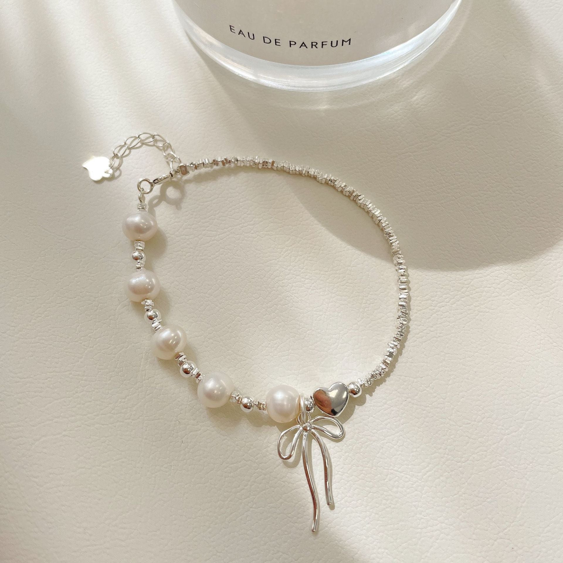 925 sterling silver pearl bracelet - silvery