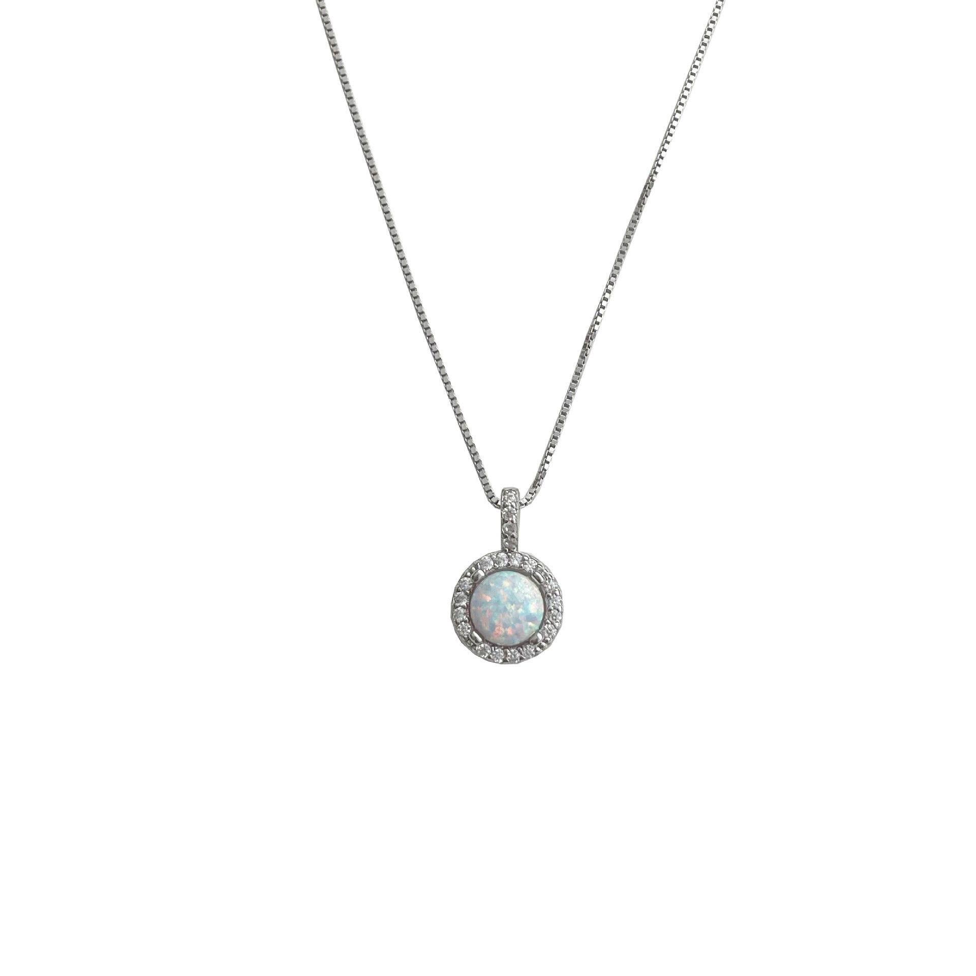 925 sterling silver opal necklace - silvery
