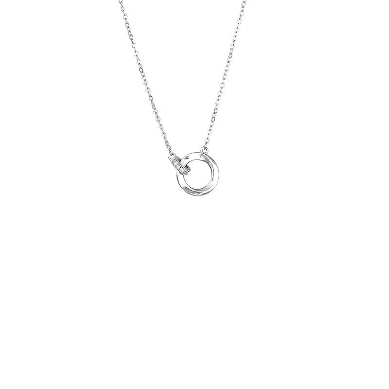 925 pure silver double hoop pendant necklace-silvery