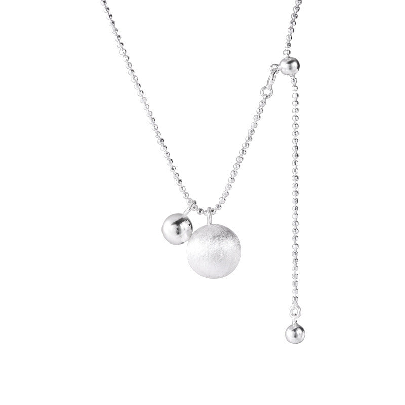 S925 sterling silver round ball pendant long necklace
