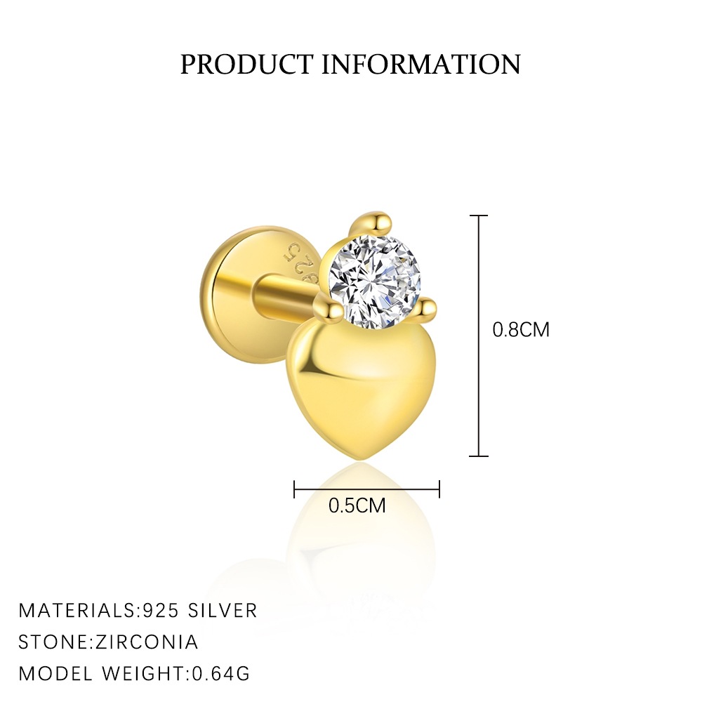 S925 Sterling Silver Flat-Back Zircon Stud Earrings