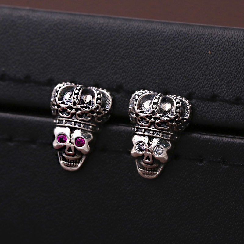 S925 Sterling Silver Halloween Crown Skull Stud Earrings(Single unit)