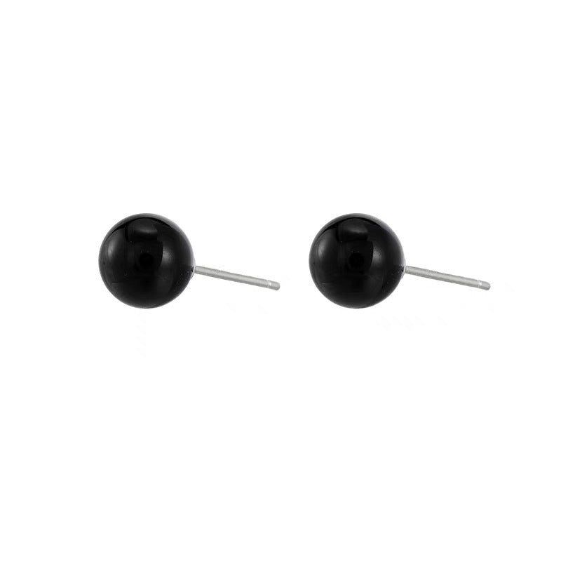 S925 sterling silver black agate earrings - silvery