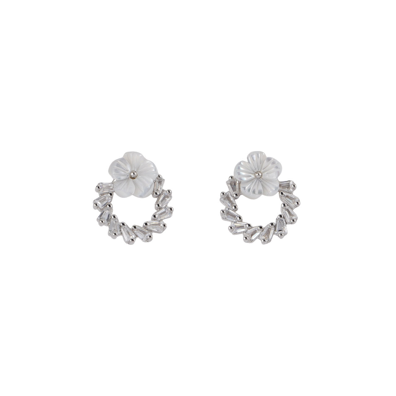 925 sterling silver flower earrings - silvery