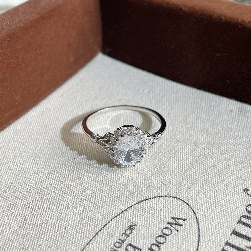 925 sterling silver sparkling zirconium ring - silvery