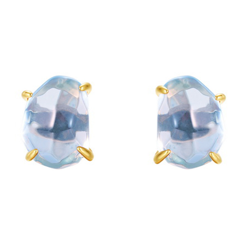 S925 Sterling Silver Gold-plated Irregular Natural Crystal Four-prong Earrings