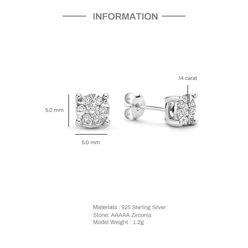 S925 sterling silver geometric square zircon earrings