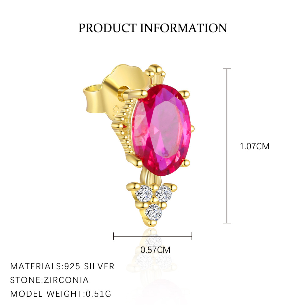S925 Sterling Silver Stud Earrings with Colorful Zirconia