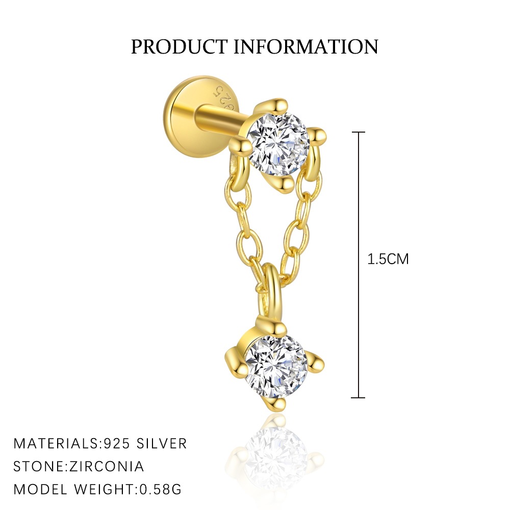 S925 Sterling Silver Flat-Back Zircon Stud Earrings