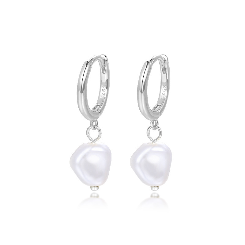 S925 Sterling Silver Pearl Hoop Earrings