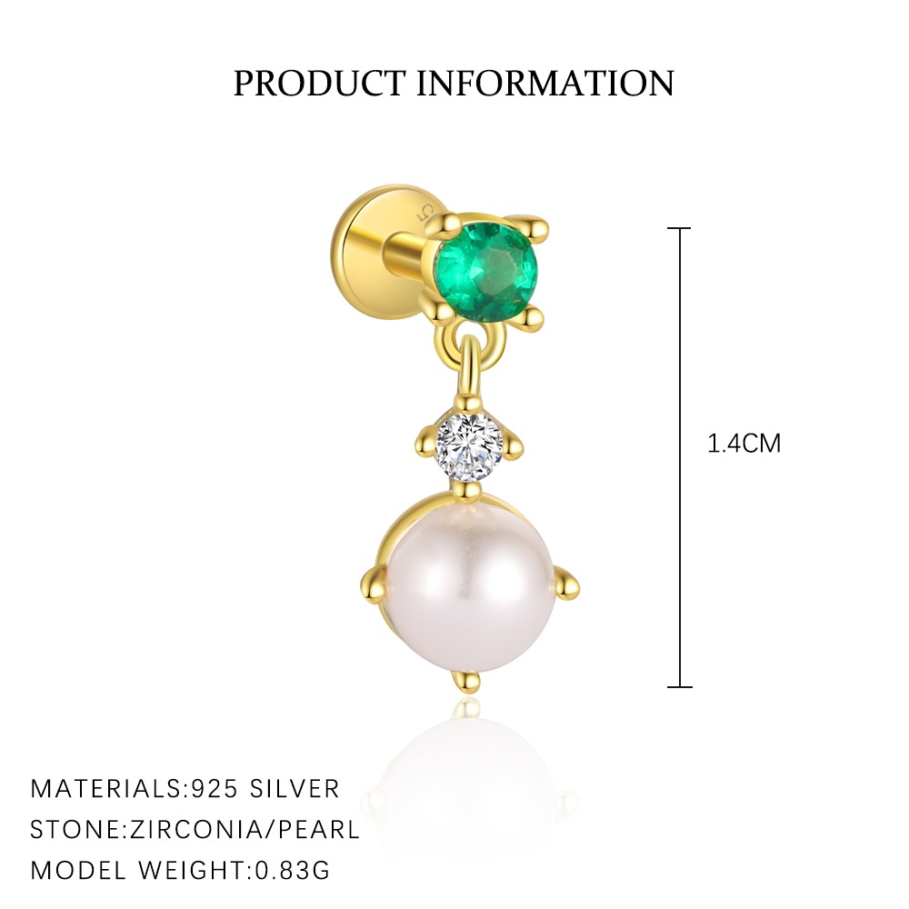 S925 Sterling Silver Stud Earrings with Green Zirconia