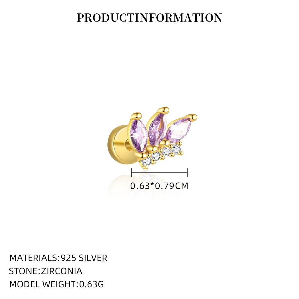 S925 Sterling Silver Purple Zircon Stud Earrings