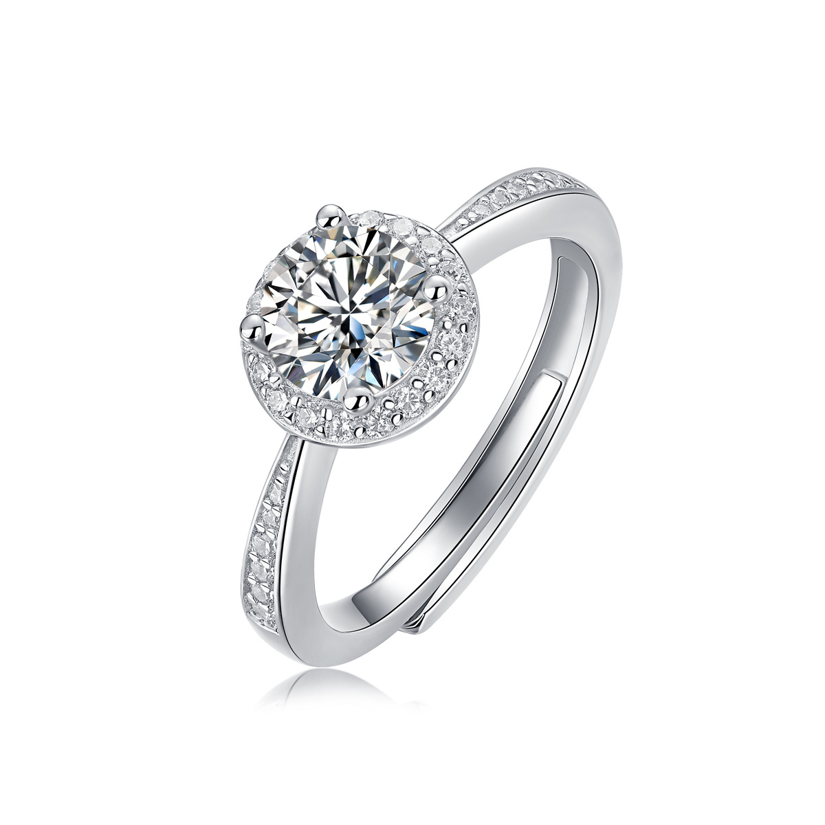 S925 Silver Small Square Ring with Moissanite Halo Setting