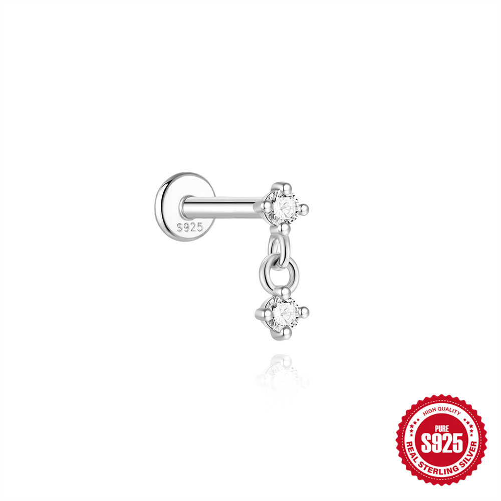 S925 Sterling Silver Spiral Cartilage Stud with Butterfly and Moissanite