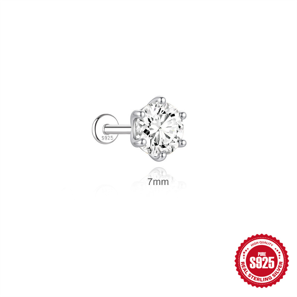 S925 Sterling Silver Six-Prong Moissanite Cartilage Stud Earring
