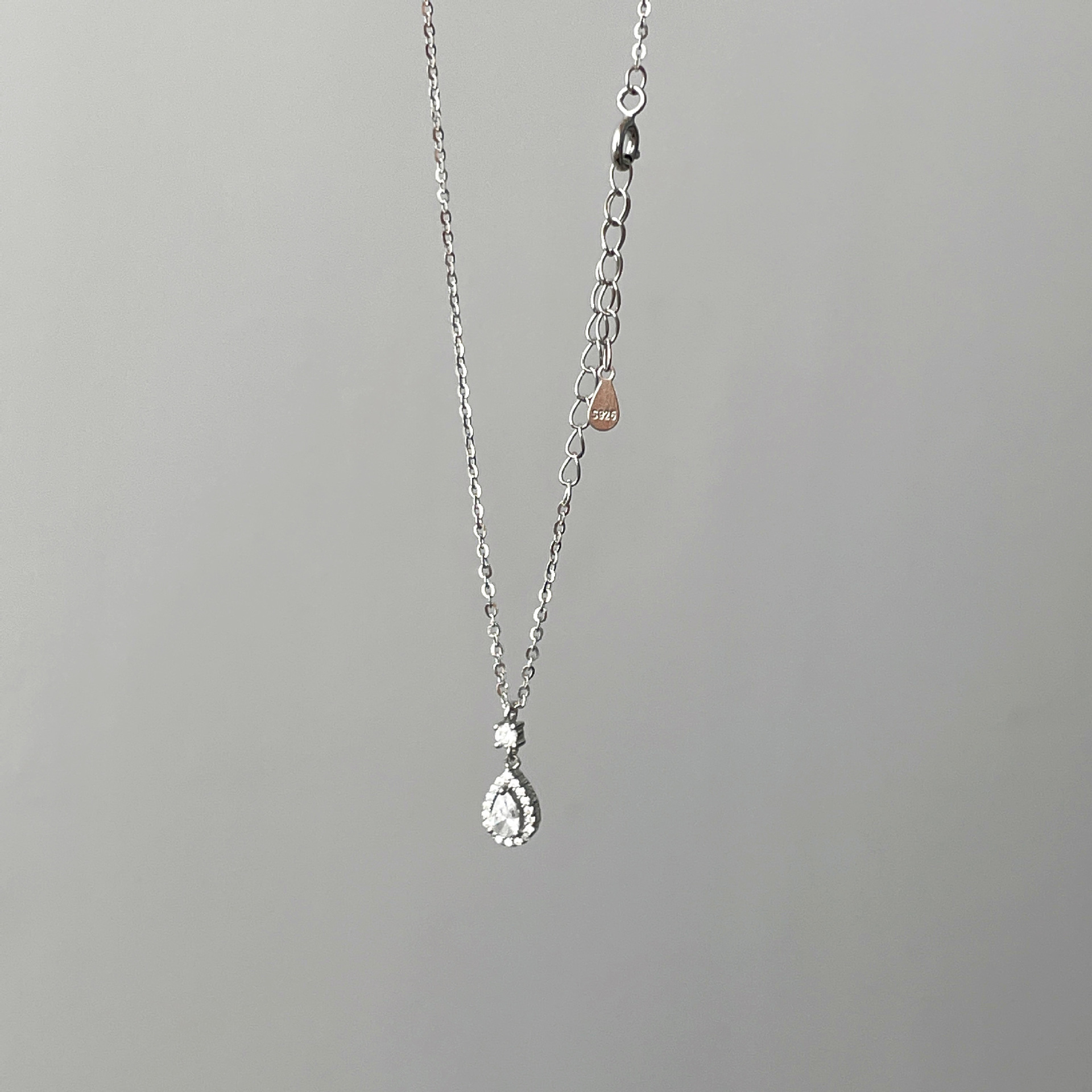  925 sterling silver water drop zircon pendant necklace - silvery
