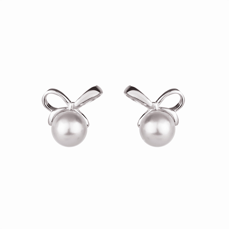 925 sterling silver bowknot pearl earrings