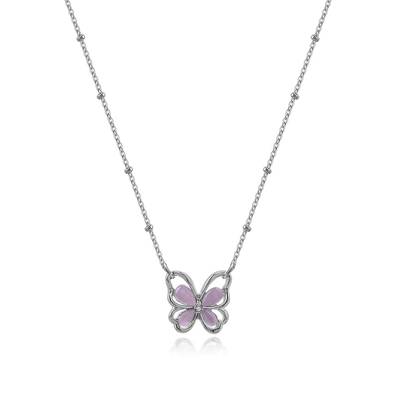925 sterling silver butterfly shaped pendant necklace - silvery